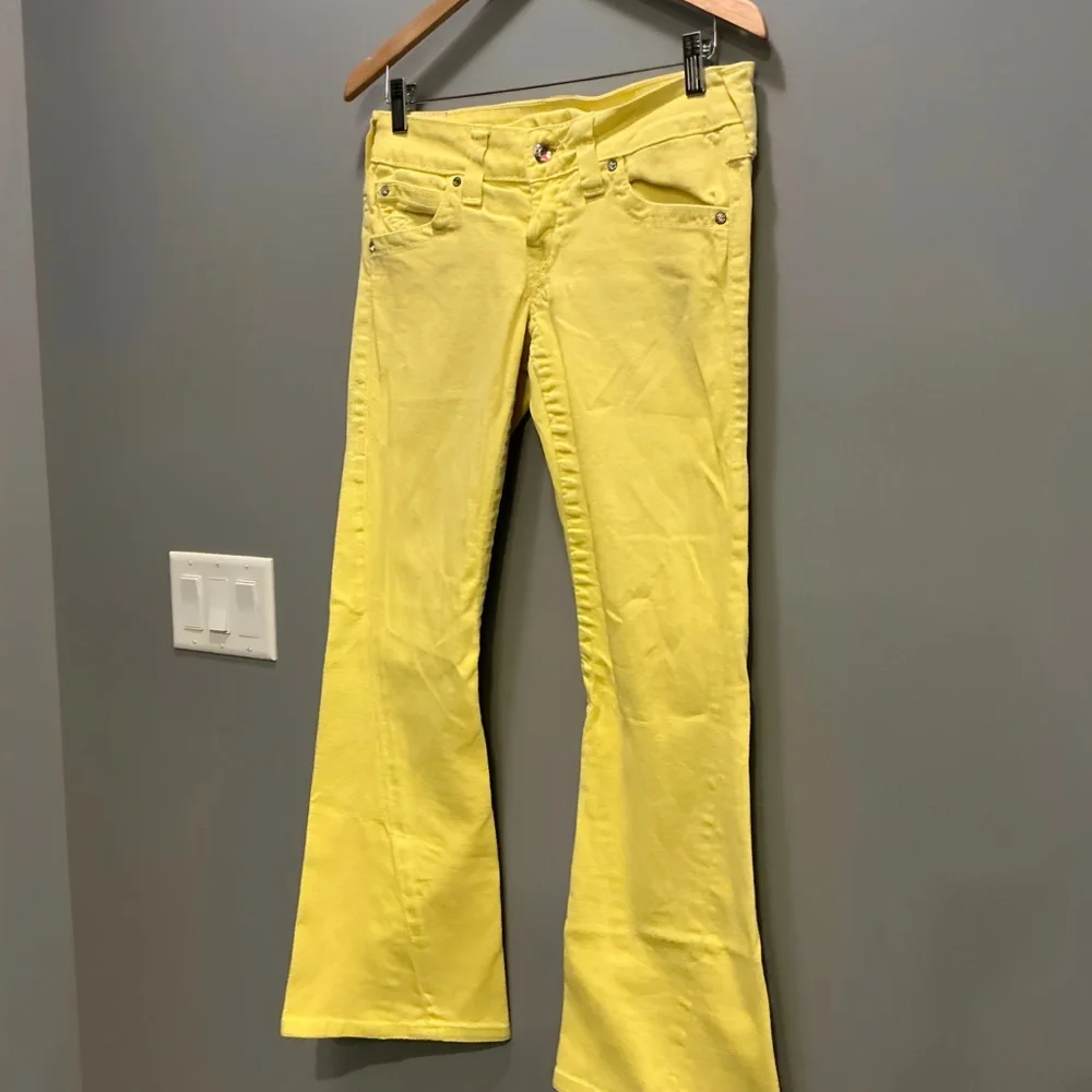 True Religion Joey "Disco" Yellow Twisted Inseam Jeans - Size 29 Y2k - Picture 4 of 9